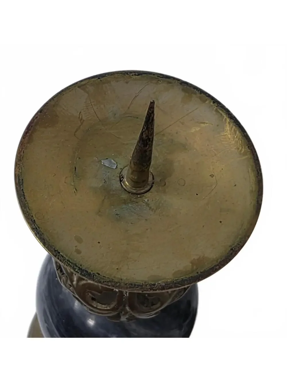 Vintage Indian Brass Marble Pricket Candlesticks Pair 12.25 Inch